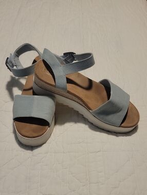 Toms Light Blue Platform Ankle-Strap Sandals